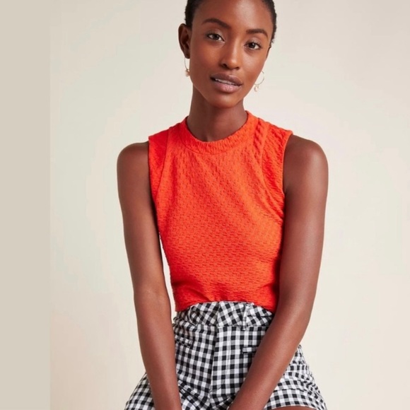 Anthropologie Maeve Barbara Jacquard Knit Tank Top in Orange Size: M - Picture 2 of 3